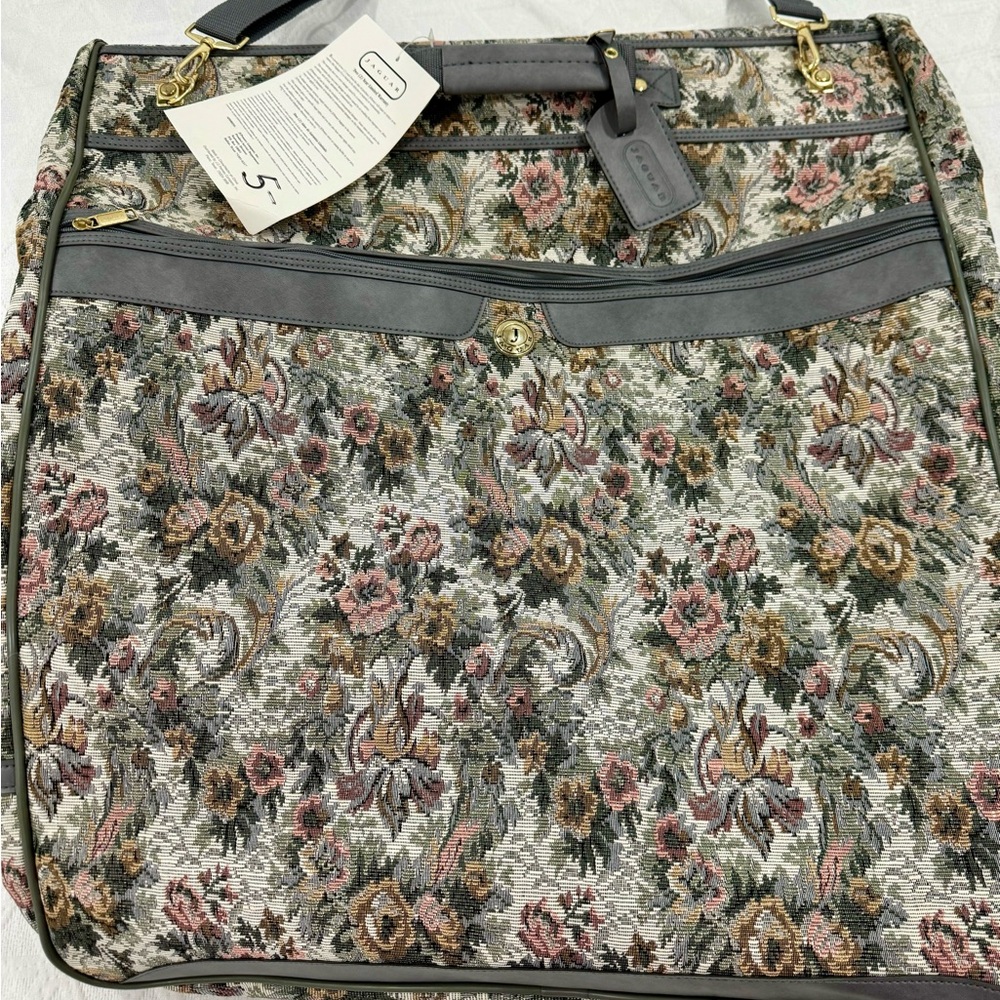 Vintage Jaguar Luggage Suit Garment Bag – Floral Tapestry Hanging with Strap New